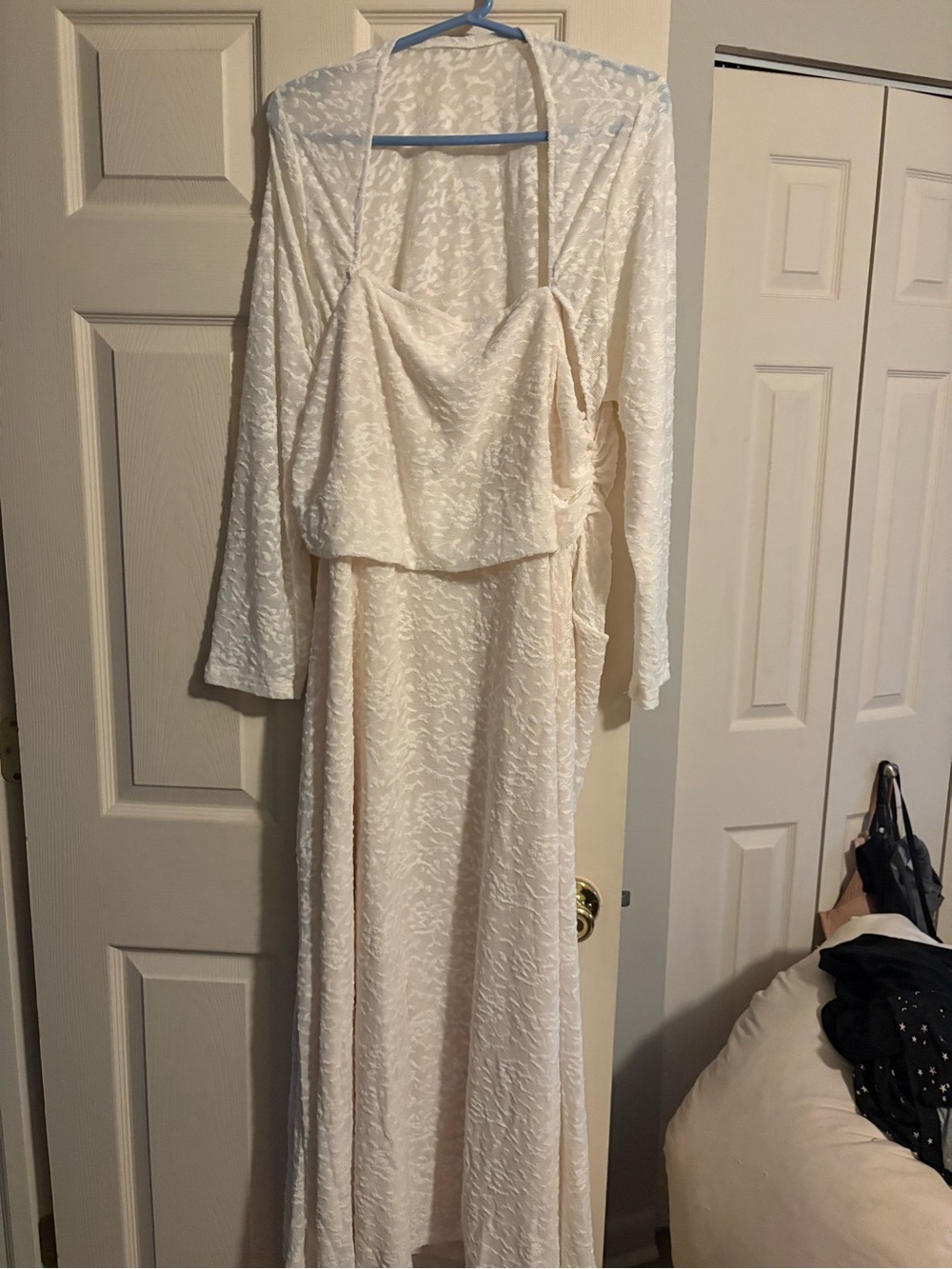 SHEIN Cream Textured Maxi Dress with Long Sleeve Overlay